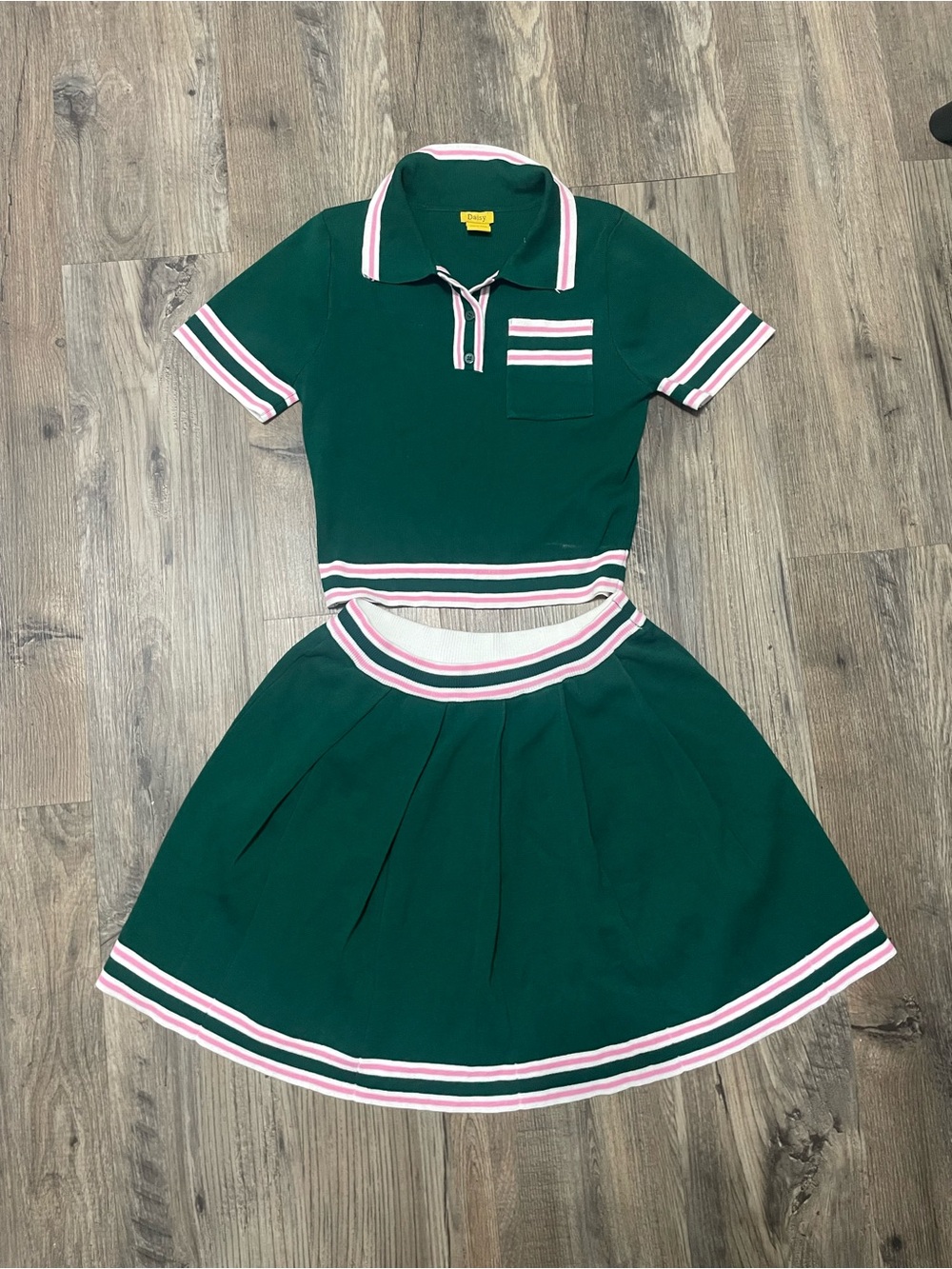 Women Green and pink cheerleader set #cheerleader #outfit skirt polo